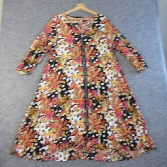 LIV Habitat Womens Midi Dress M Floral Long Sleeve Lagenlook Crinkle Zip Up 244 - Picture 2 of 11